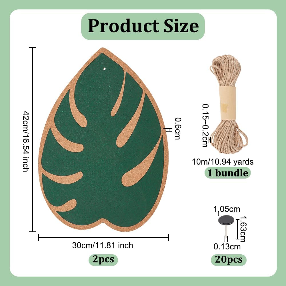 2Pcs Monstera Deliciosa Bulletin Cork Board 16.5x11.8 Inch Decorative Cork Bulletin Board Plant Memo Bulletin Pin Board Hanging Pin Boards with Cord and Pin for Office Home Kitchen Wall Decor
