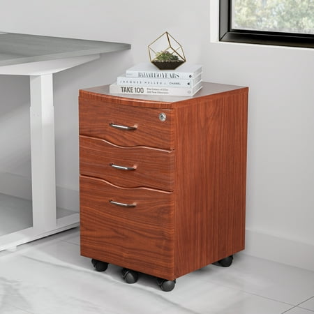 Techni Mobili Rolling File Cabinet with Glass Top, Grey