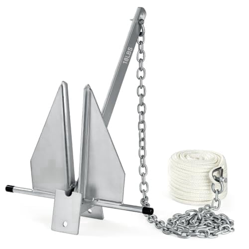 IRONHARBOR 8 lb Galvanized Fluke Boat Anchor Kit with 5/16" x 75 ft Rope, Danforth Anchor Style