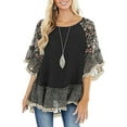 thumbnail image 3 of Chollius Women's Boho Shirts Ruffle 3/4 Sleeve Crew Neck Blouse Leopard Floral Print Patchwork Tunic Tops Plus Size Summer Hippie Clothing, 3 of 7