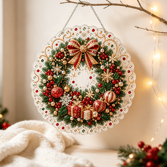 2026 Christmas Pearl Diamond Art Acrylic Hanging Ornament Kit, Diamond Painting Kit, Christmas Decorations, Christmas Decor,Clear Acrylic Board with Pearl DIY Handmade Christmas Holiday Hanging Decor