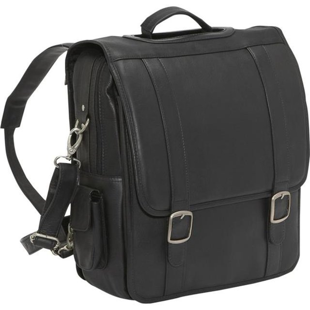 Le Donne Leather LD-115-BL Convertible Laptop Backpack & Brief, Black