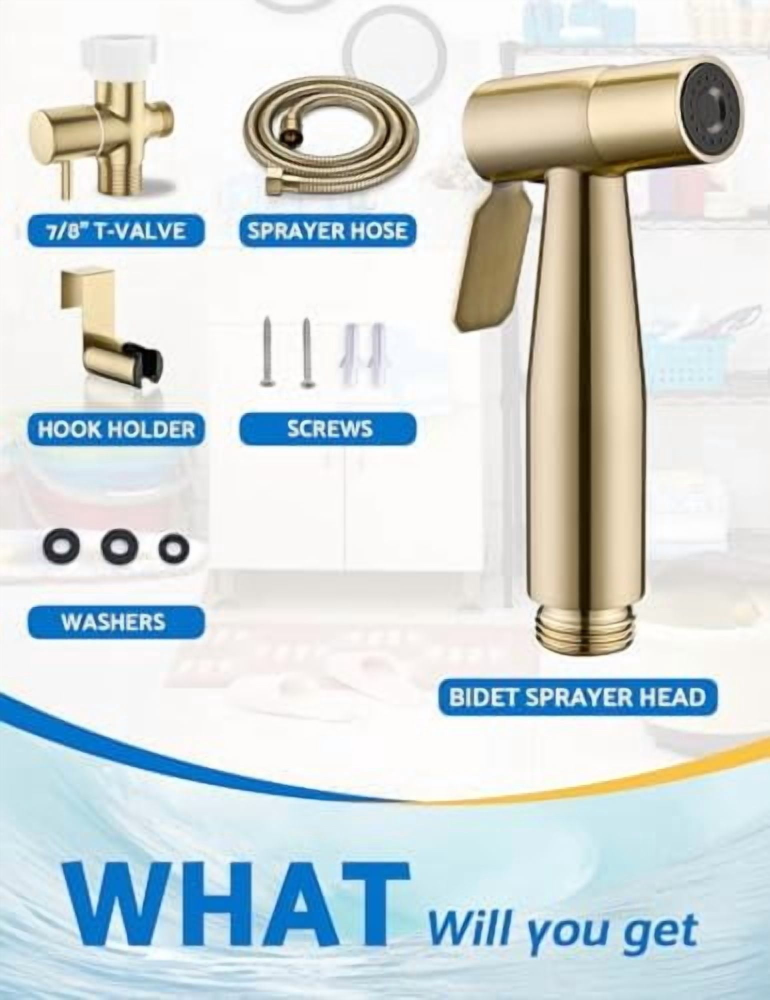 Gold Handheld Bidet Sprayer for Toilet,  Jet Sprayer for Toilet Muslim Shower, Adjustable Bidets Attachment forToilet Feminine Wash