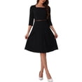 thumbnail image 2 of INSPIRE CHIC Women's Work Elegant Square Neck 3/4 Sleeve Belted Pleated a Line Church Midi Dress XL Black, 2 of 6