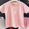 thumbnail image 4 of Ulanda Toddler Baby Boy Girl Summer Outfit Short Sleeve Rainbow T-Shirt Top Solid Color Shorts 2PCS Cute Clothes (Pink, 2-3 Years), 4 of 4