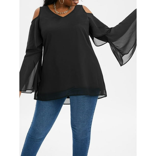 Tallas de campana con capas de hombro abiertas de talla grande Rosegal Blusas Tallas Grandes