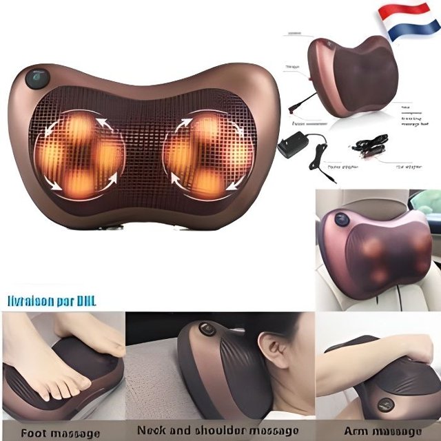 Heating massage cushion, Shiatsu wellness massager with 8 rollers, kneading back neck body, Relax massage device