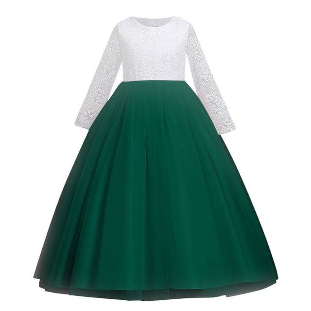 Vestido Para Niñas Ropa Para Niñas Bebés Vestido Para Niños Vestido De Princesa De Manga Larga Vestido Largo Verde Odeerbi LM103-1914