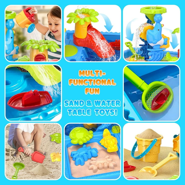 Sand Water Table for Toddlers 1 3 3 5 Years Old 36 PCS Outdoor Kids Water Sensory Table 4 in 1 Water Table Toddler Outdoor Toys Sandbox Table Summer Outdoor Toys Ideal Gift for Toddler Boys