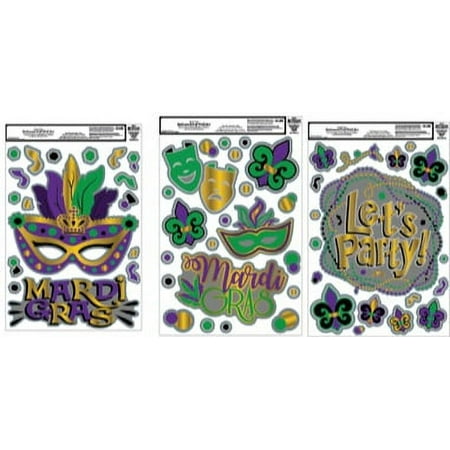Way To Celebrate Embossed Mardi Gras Window Clings