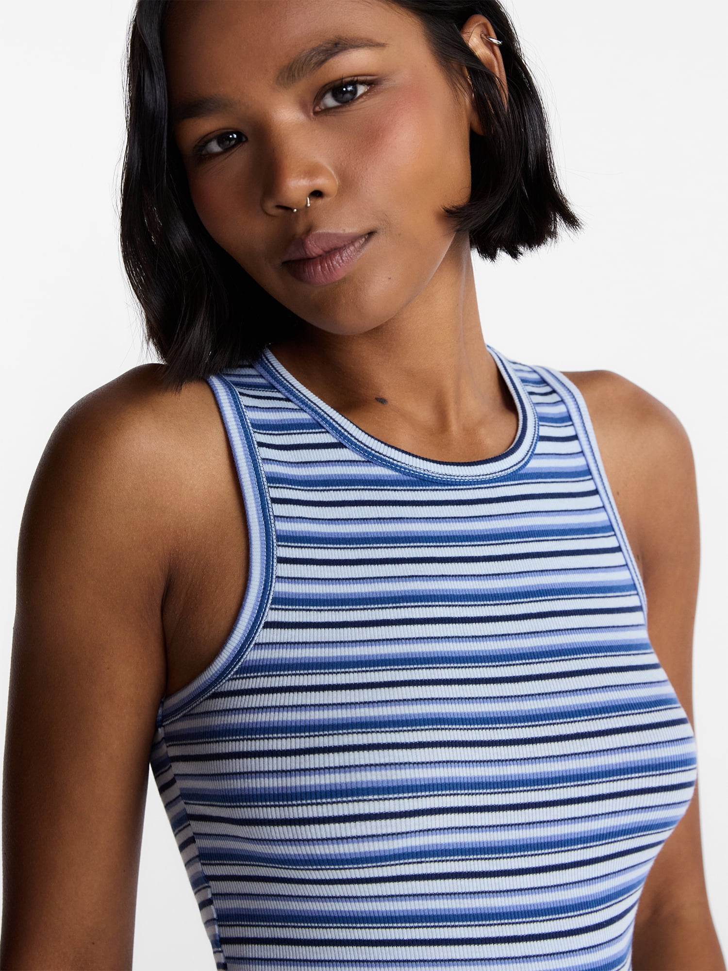 No Boundaries Ribbed High Neck Tank Top, Women's XXS-XXL
