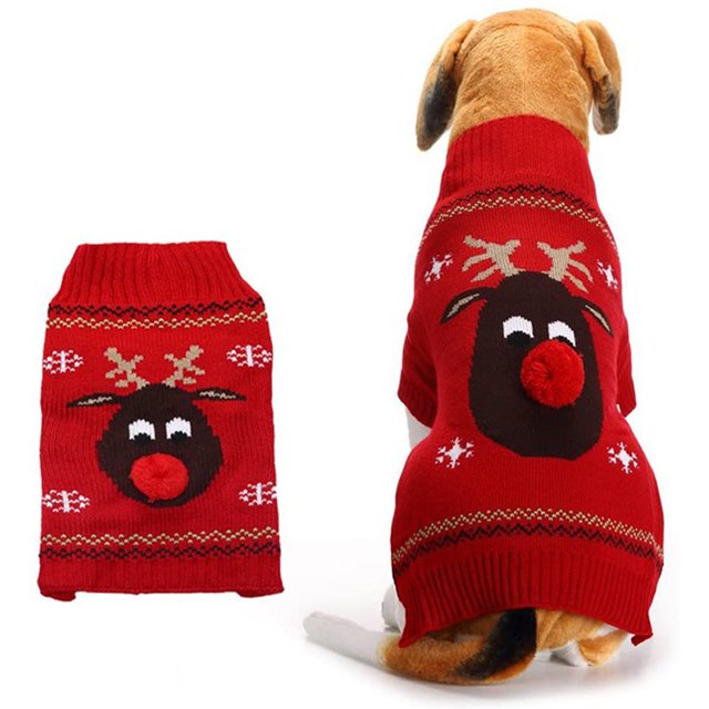 Abrigos para perros, suéter de invierno para perros, suéter con patrón navideño, abrigo de punto de invierno, ropa para mascotas, suéter de moda, regalo para perros (rojo S) Rojo Verde