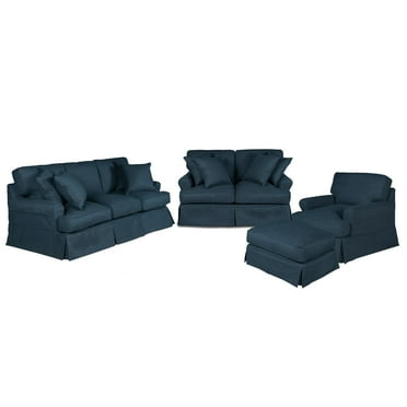Sunset Trading Horizon 4-Piece Fabric Slipcovered Living Room Set in Navy
