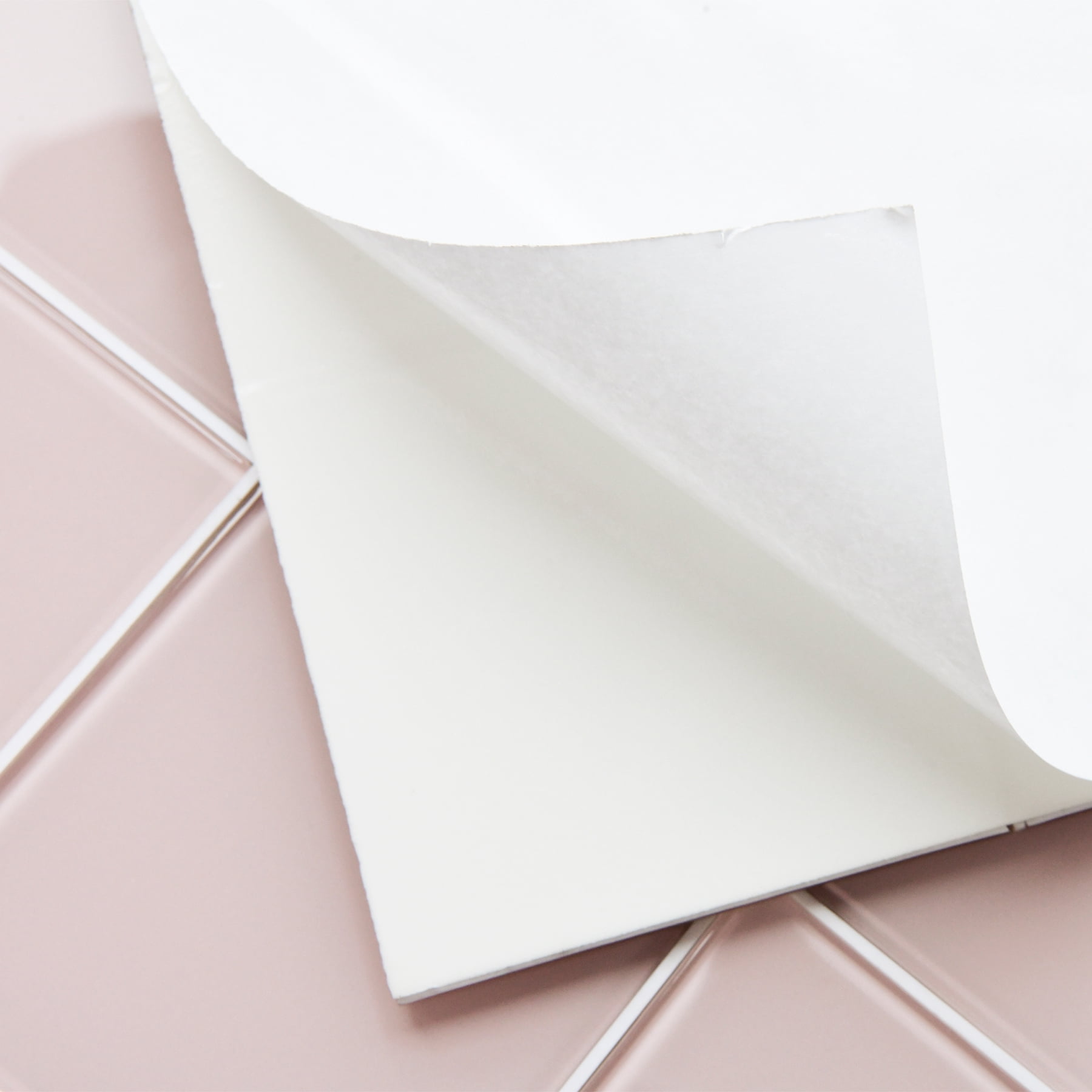 Pink Peel and Stick Glass Tile, 12'' x 12'' Square Mosaic Glass Backsplash Stick On Wall Tiles for Kitchen Bathroom (5 Sheets)