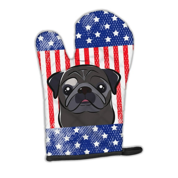 Carolines Treasures BB2193OVMT American Flag and Black Pug Oven Mitt Large multicolor