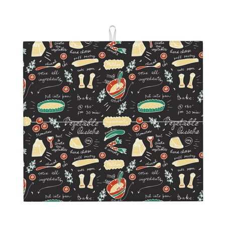 

Xecao Vegetable Quiche Print Dish Drying Mat for Kitchen Counter Absorbent Coffee Bar Mat Dish Drainer Rack Mats Dining Room Decoration
