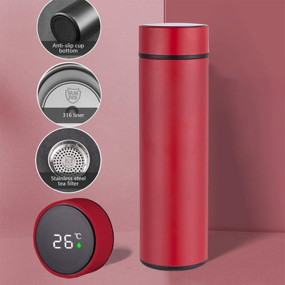 JGJJUGN 316 Stainless Steel Insulated Thermos Cup Smart Temperature Measuring Portable Water Bottle Travel Mug with Tea Strainer Durable Leak-Proof Design