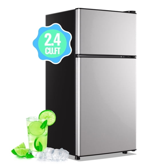DEMULLER 2.4 Cu.ft Mini Refrigerator Small Fridge with Freezer Dual Door Fridge New Silver
