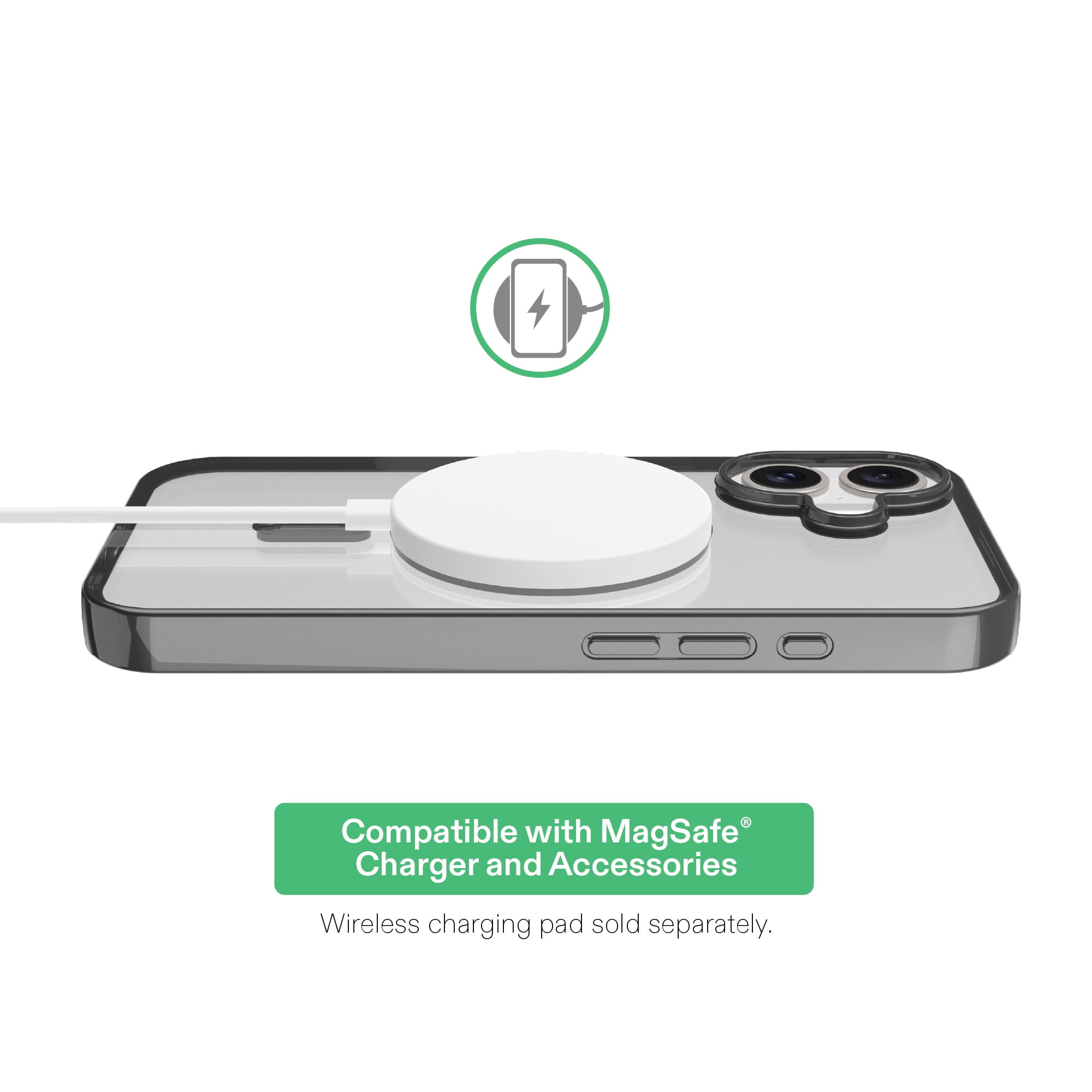 onn MagSafe Compatible Phone Case for iPhone 16 - Metallic Gray/Clear