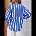 thumbnail image 4 of Blusa de Verano A Rayas con Cuello en V y Mangas Abullonadas para Mujer, Estilo Babydoll, Holgada e Informal Azul L, 4 of 9