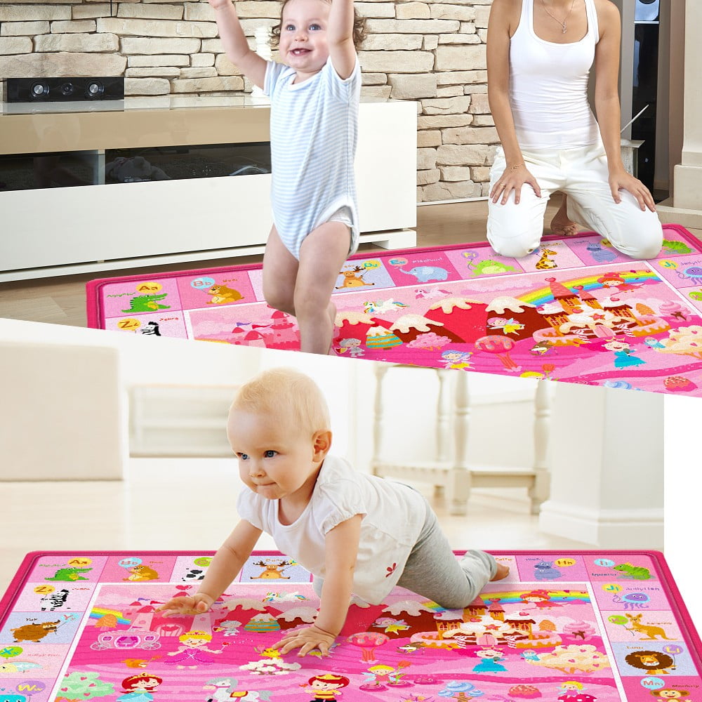 beetoy Baby Play Mat for Floor, Soft Plush Baby Crawling Mat, 60.6" X 44.5" Large ABC Rug for Babies and Toddlers, Foldable Tummy Time Mat Non-Slip Crawling Mat for Boys and Girls 0-6-12 Months