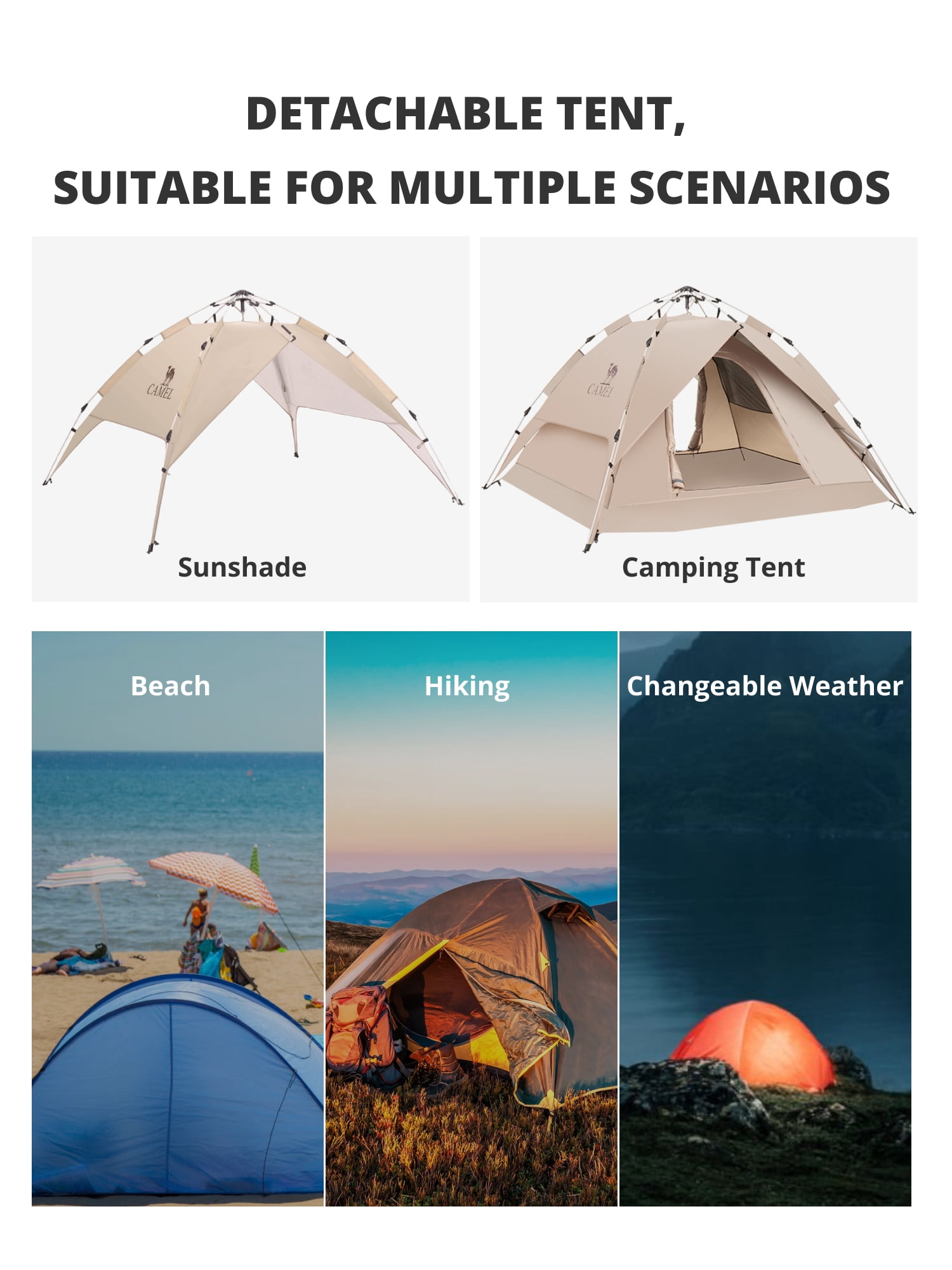 CAMEL 3-4 Person Pop Up Dome Tent Waterproof UV-Resistent Shelter 2-in-1 Backpacking Tent Outdoor