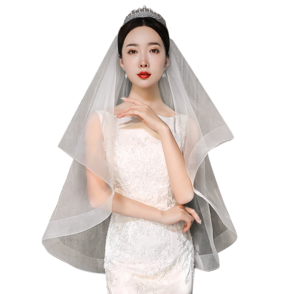 Bridal Veil No Comb 2 Tier Short Sheer Tulle Longest 31.5