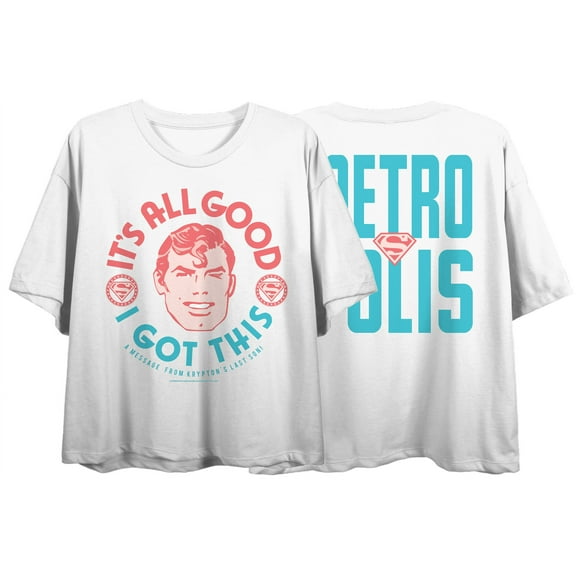 Superman It's All Good Women's White Short Sleeve Crop Tee-Large