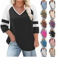 thumbnail image 7 of Yuanlook Women's V Neck T Shirts,Plus Size 3/4 Sleeve Blouse Summer Tops Dressy Casual Solid Basic Tees - Navy - XXXL, 7 of 7