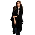 thumbnail image 2 of Ruffle Trim Knit Poncho-like Shawl Wrap. 44 Black, 2 of 3