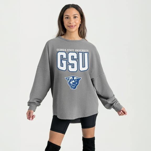 Women's Gameday Couture Gray Georgia State Panthers Oversized Pure Motion Corded Sweatshirt