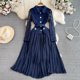 thumbnail image 1 of Vestido de empalme de encaje de solapa de manga larga de lujo ligero para mujer, vestido plisado de línea a Delgado, elegante, primavera y otoño, 1 of 5
