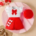 thumbnail image 2 of Zanarzt Baby Outfit Newborn Infant Girl Clothes Baby Girl Summer Clothes Ruffle Bow Short Sleeve Ribbed Shirt Bow Skirt with Hat Red,12-18 Months, 2 of 9
