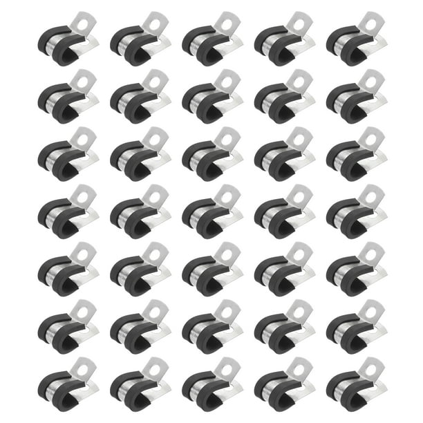 Uxcell Abrazaderas de Cable de 10mm (2/5"), 50 Pcs Abrazaderas de Tubo Aisladas de Acero Inoxidable 304 Recubiertas de Caucho para Instalación de Tubos, Cables y Alambres, Negro