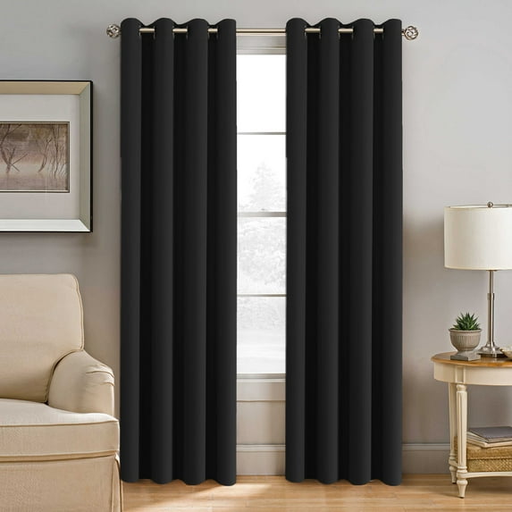 H.Versailtex Well Sleep Blackout Room Curtains & Drapes(Thermal Insulated And Antique Grommet Window Panels)-52 Inch Wide By 96 Inch Long-Solid In Jet Black(Set Of 1)