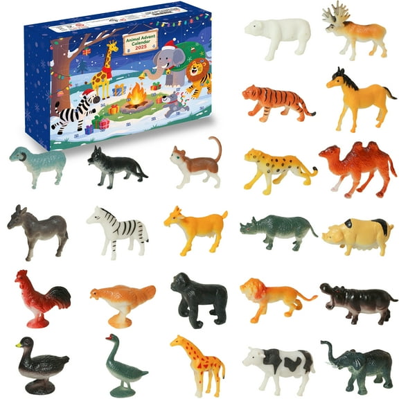 Animals Advent Calendar 2025 for Kids with 24 pcs Realistic Animal Figurine Toys for Christmas Countdown Calendar Xmas 24 Days for Boys and Girls
