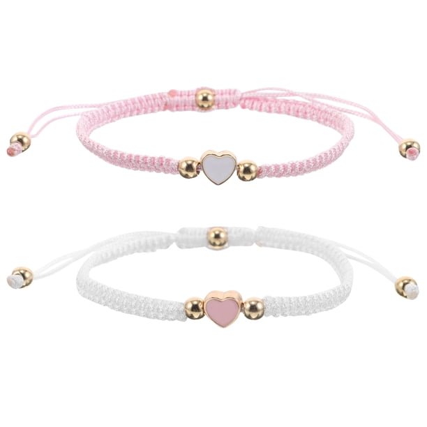 2 pulseras trenzadas para parejas: pulseras de cuerda tejidas a mano con diseño de corazón para San Valentín, aniversarios y uso diario.