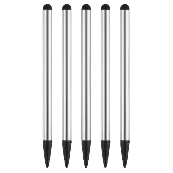 5pcs 2 in 1 Phone Touch Screen Pen Resistive Stylus Pen Aluminum Alloy with Resistance Capacitive Tips, Silver