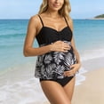 thumbnail image 2 of Gyujnb Leaf Print Maternity Tankini Twist Front Ruffle Skirted Top Adjustable Straps High Waist Pregnancy Two Piece Swimwear,XL, 2 of 4