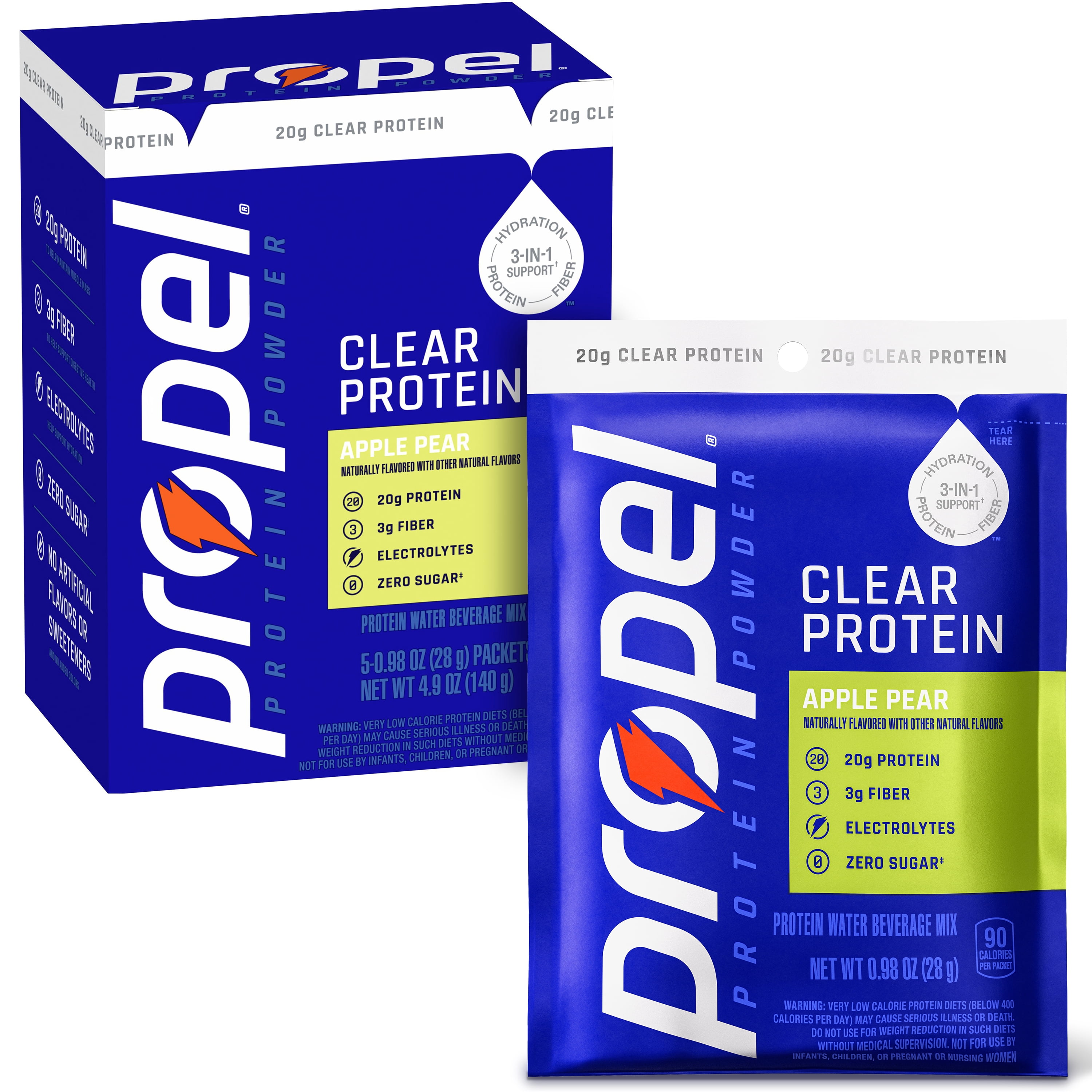 (5 pack) Propel Clear Protein Powder, 20g Protein, Zero Sugar, Apple Pear, Powdered Clear Protein Drink Mix 0.98 oz