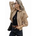 thumbnail image 3 of Womens Casual Zip Up Trendy Motorcycle Jacket Khaki S, 3 of 9