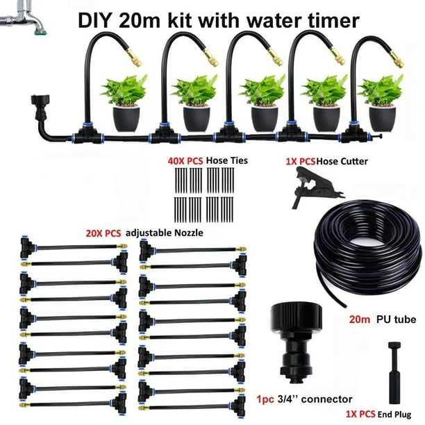 Kit universal de riego por goteo con boquillas ajustables para riego de jardín, césped, invernadero y jardín
