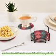thumbnail image 5 of Yayeee 6 PCS Drink Coasters with Holder Set Woven Absorbent Round Tabletop Hot Pad, Vibrant Green Tartan Pattern, 5 of 7