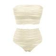 thumbnail image 5 of Women's Strapless Bandeau Bikini Set, High Waist Ruched Textured Two Piece Swimwear for Beach & Pool, 5 of 5