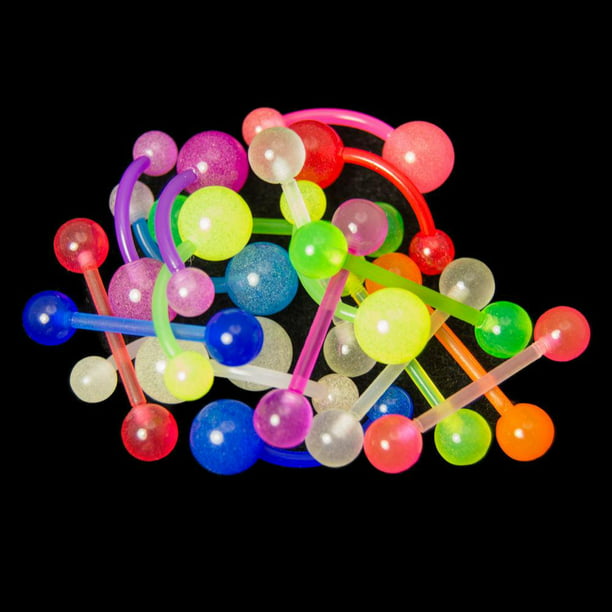 EG Gifts 20 Glow In The Dark Belly And Tongue Rings 14g Flexible 7