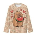 thumbnail image 5 of Garronmavis Cartoon Capybara Girls Long Sleeve T-Shirts 7-8 Casual Watermelon Long Sleeve Crewneck T-Shirts Tee Tops Versatile Kids Fall Tops Crewneck Basic Tees for Daily Life, 5 of 7