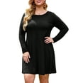 thumbnail image 3 of FlorCurve Women's Long Sleeve Dress Casual Solid Loose Knee Length T-Shirt Dresses, Black 3XL, 3 of 8