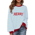 thumbnail image 3 of Feancey Merry Sweatshirts for Women Striped Crewneck Pullover Tops Color Block Long Sleeve Oversized Sweatshirt Xmas Holiday Gifts Sky Blue XL, 3 of 10