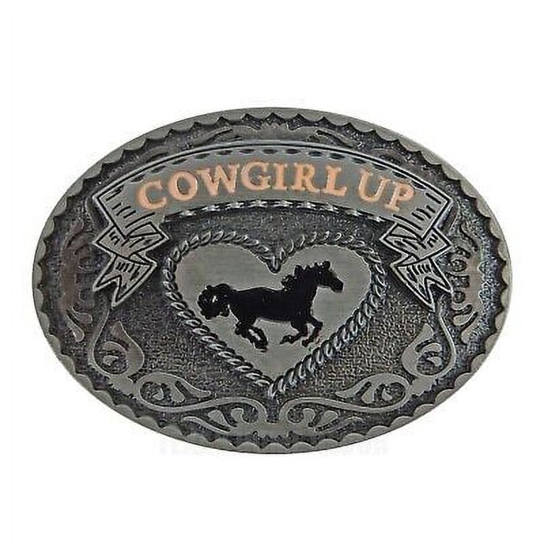 Silver Plated Heart Buckle with Bucking Horse and Rider Aztec Buckle with Ranch Bucking Horse | Montana Silversmiths main image 3