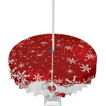 Outdoor Tablecloth with Umbrella Hole & Zipper, Christmas Round Tablecloth 60 Inch, Red Christmas Balls White Winter Snowflake Patio Table Cover Waterproof Table Cloth for Picnic/Party